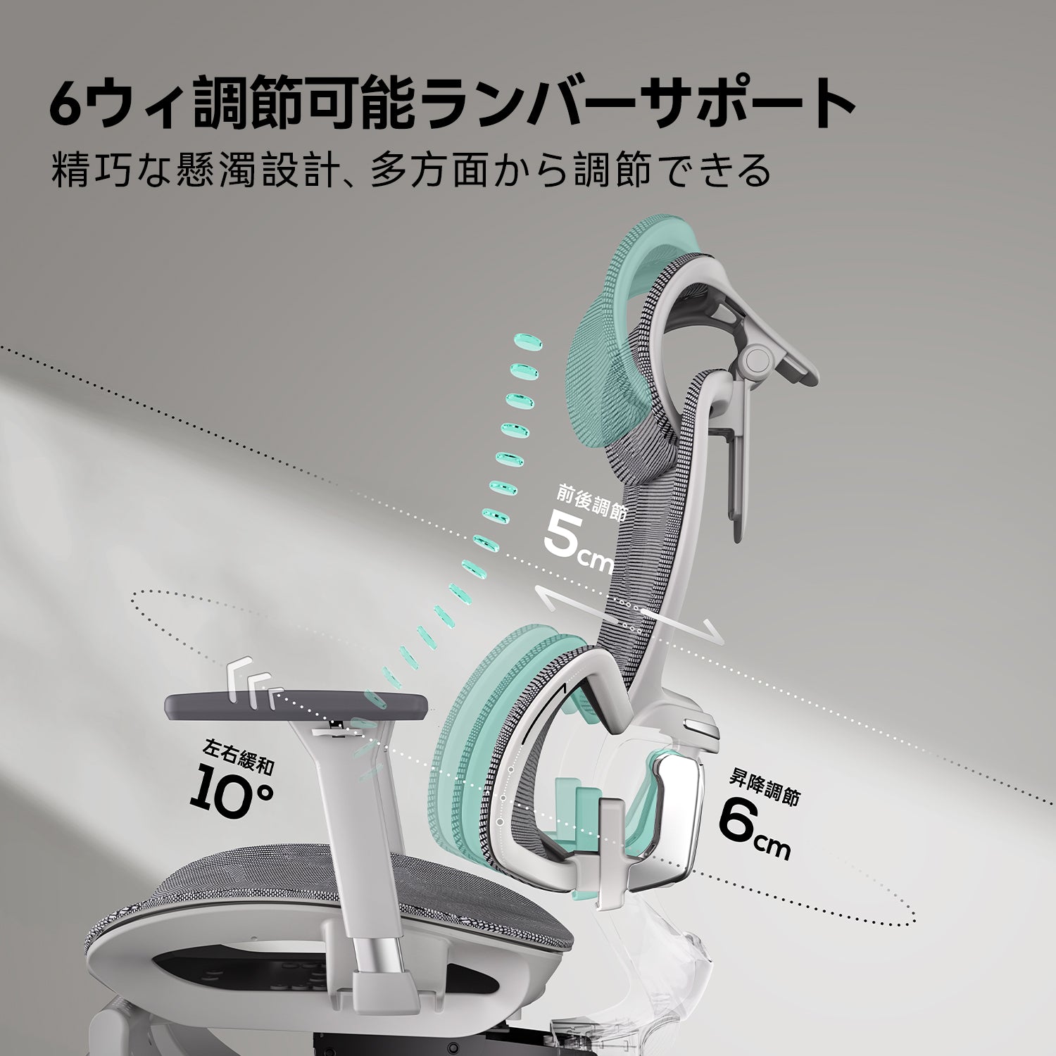 グレー人間工学デスクチェアの側面構造