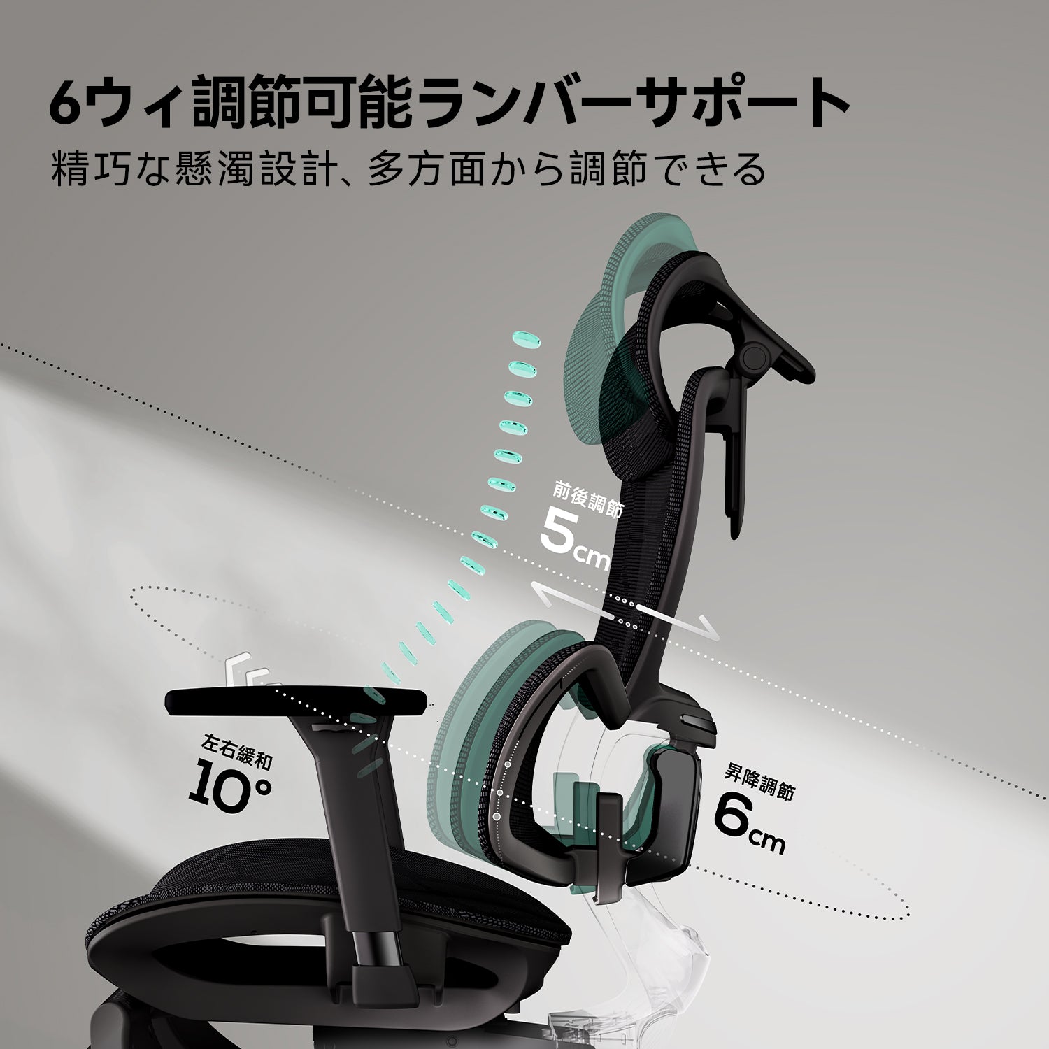 ホワイトオフィスチェアの側面と調整構造