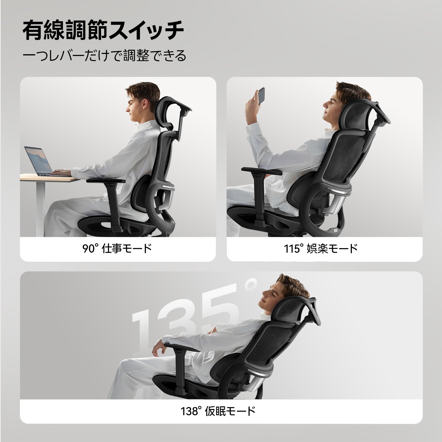 ホワイト人間工学チェアの主要な調整機能