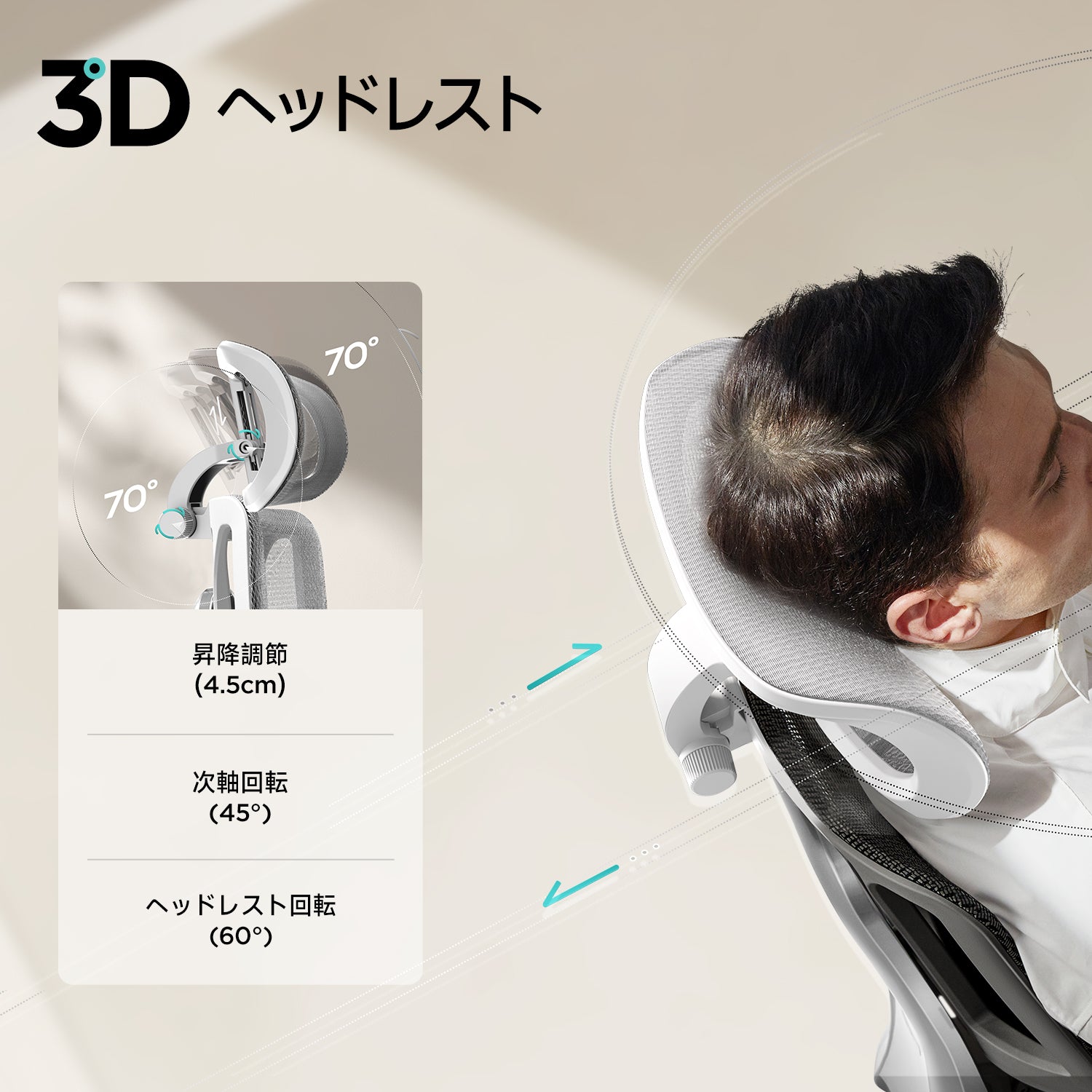 HBADA人間工学チェアのヘッドレストと背もたれ調整部