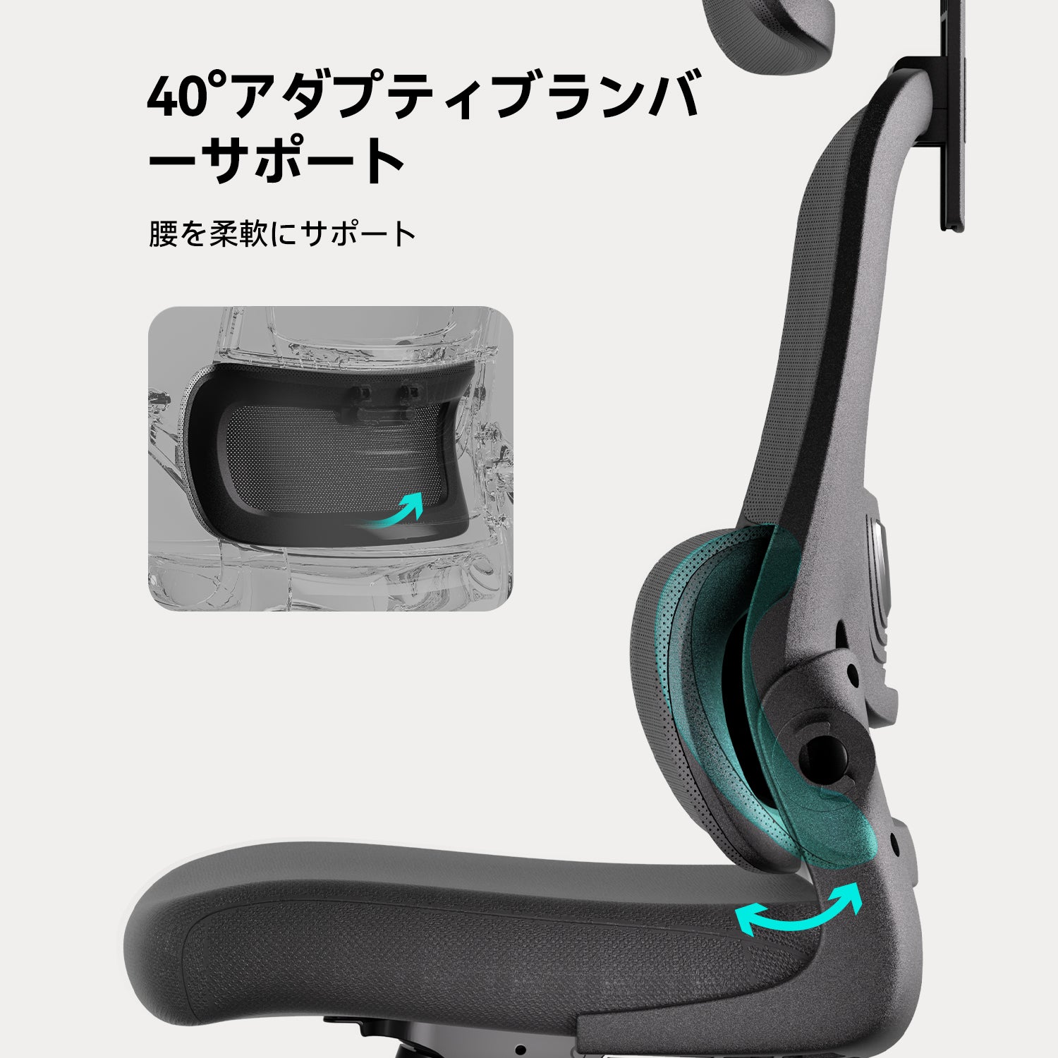 ブラックの人間工学オフィスチェアの調整式アームレスト
