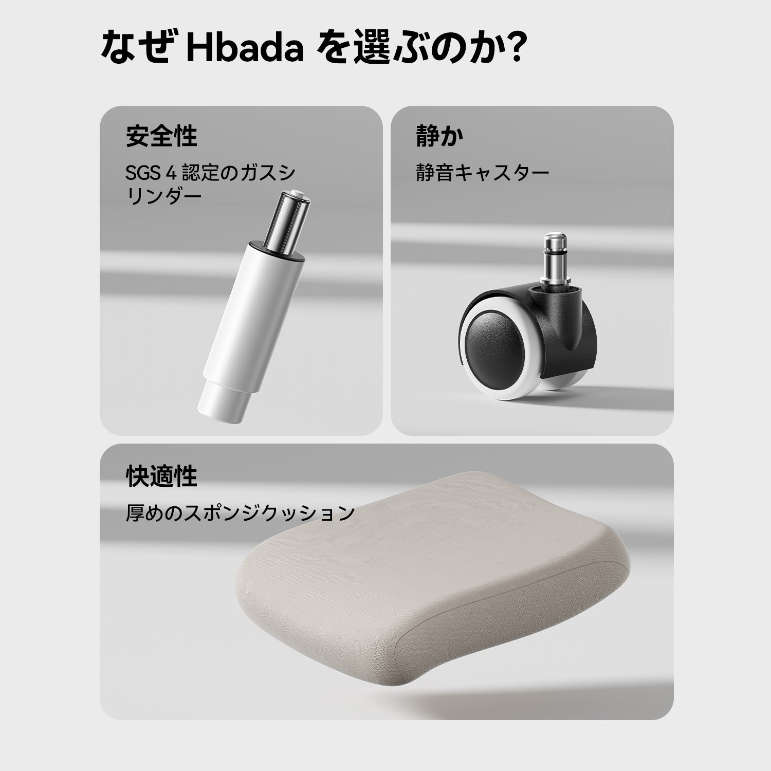 ホワイトの人間工学オフィスチェアの付属パーツ
