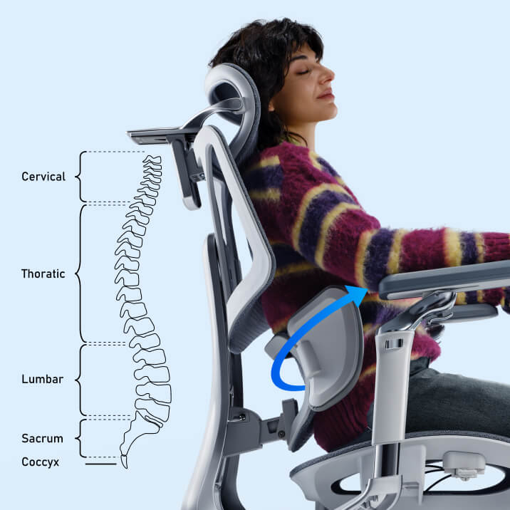 腰への負担を軽減する、4D 3ゾーンサポート